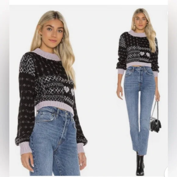 Free People Snow Globe Pullover Sweater in Onyx Combo XL NWT